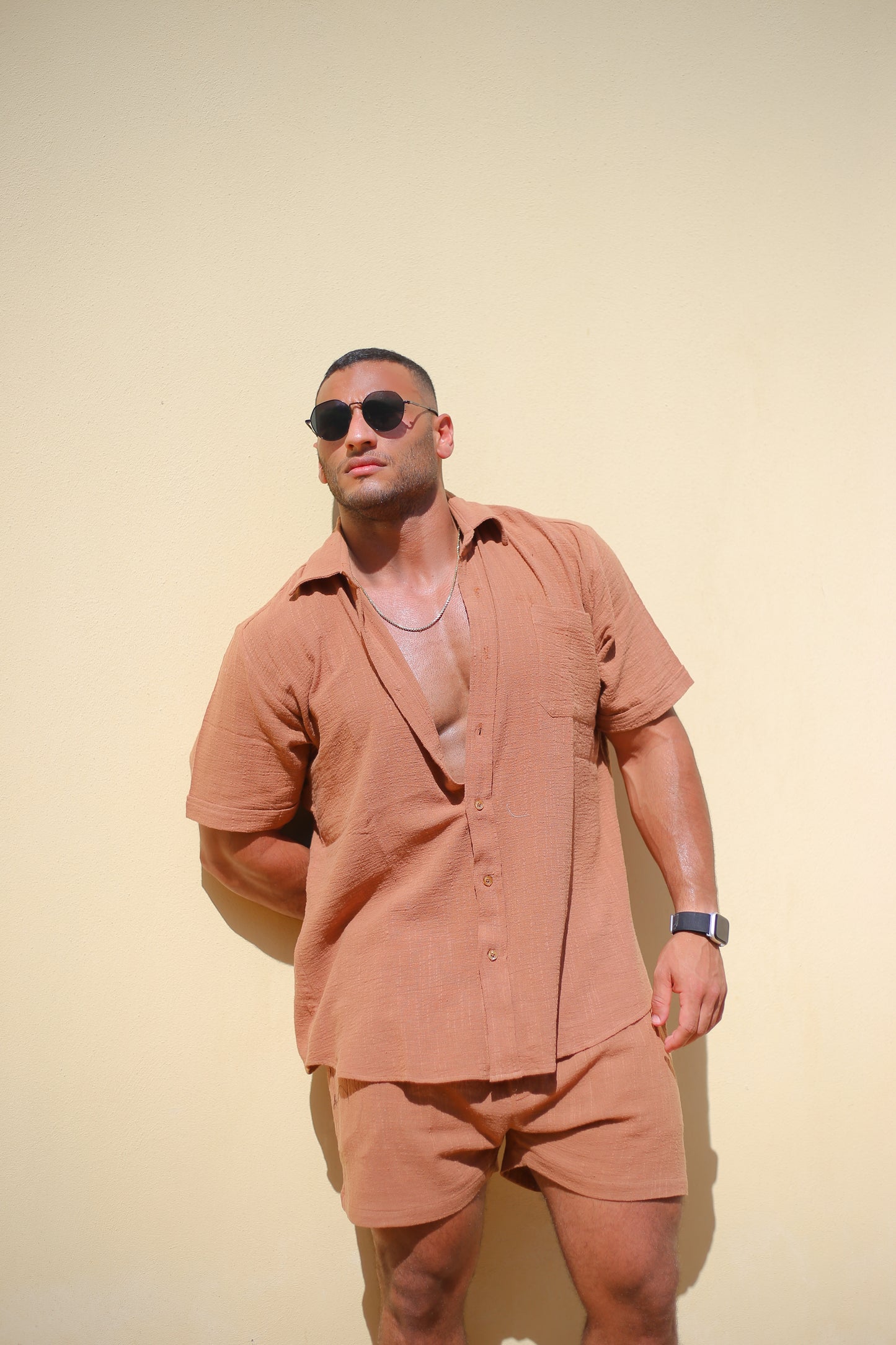 Brown LINEN SHORTS SET
