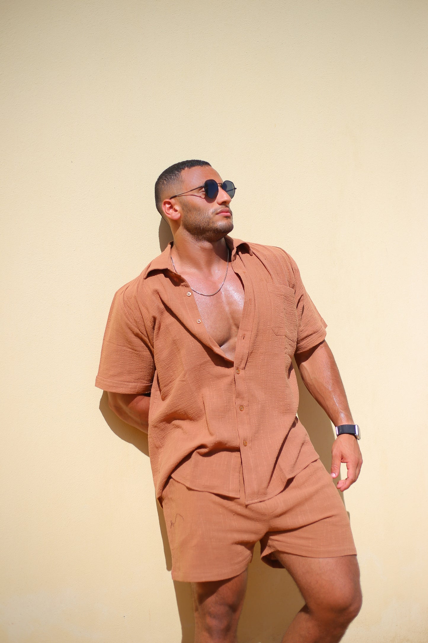 Brown LINEN SHORTS SET