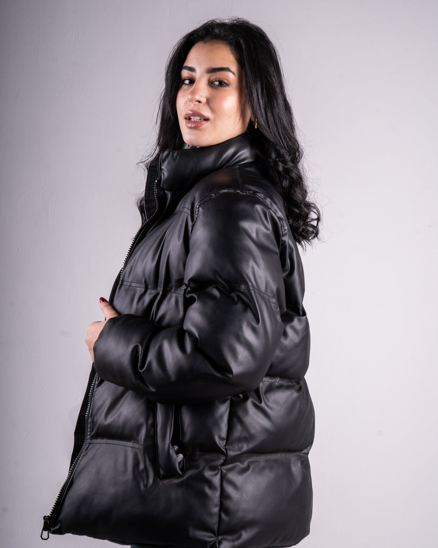 Faux Leather Puffer Jacket
