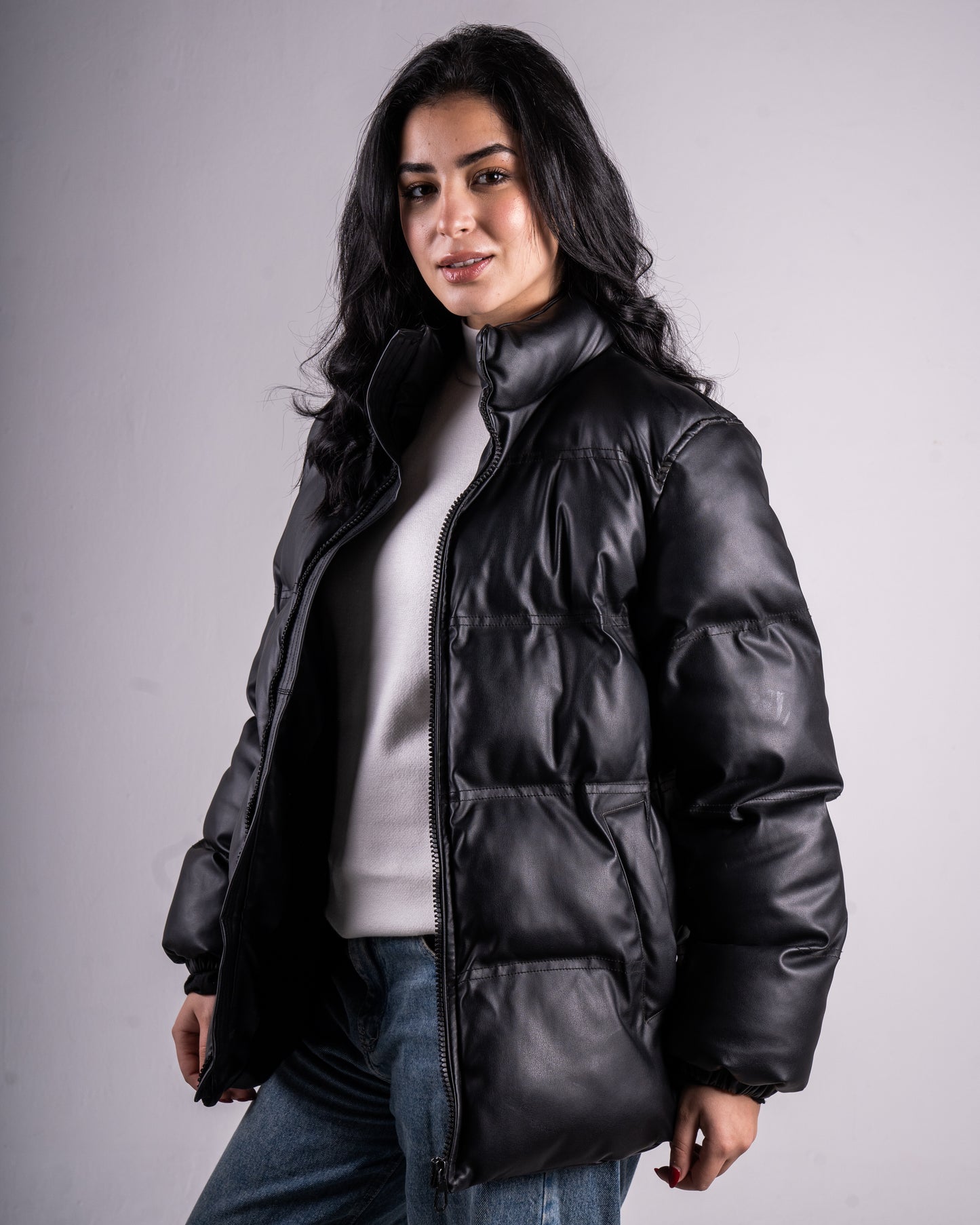 Faux Leather Puffer Jacket