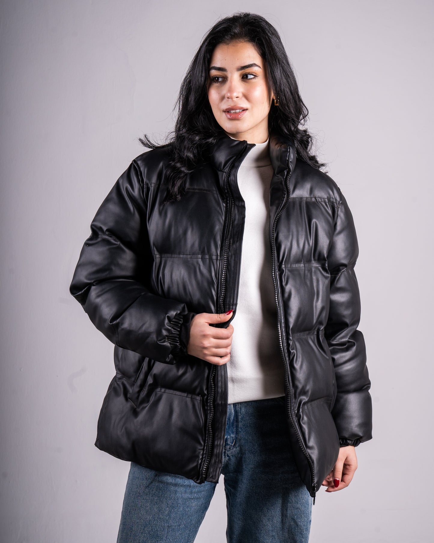 Faux Leather Puffer Jacket
