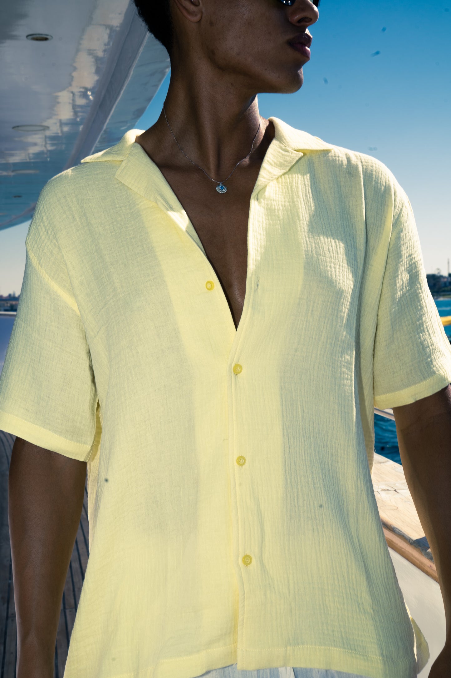 Man Linen Short Sleeves Shirt - Yellow
