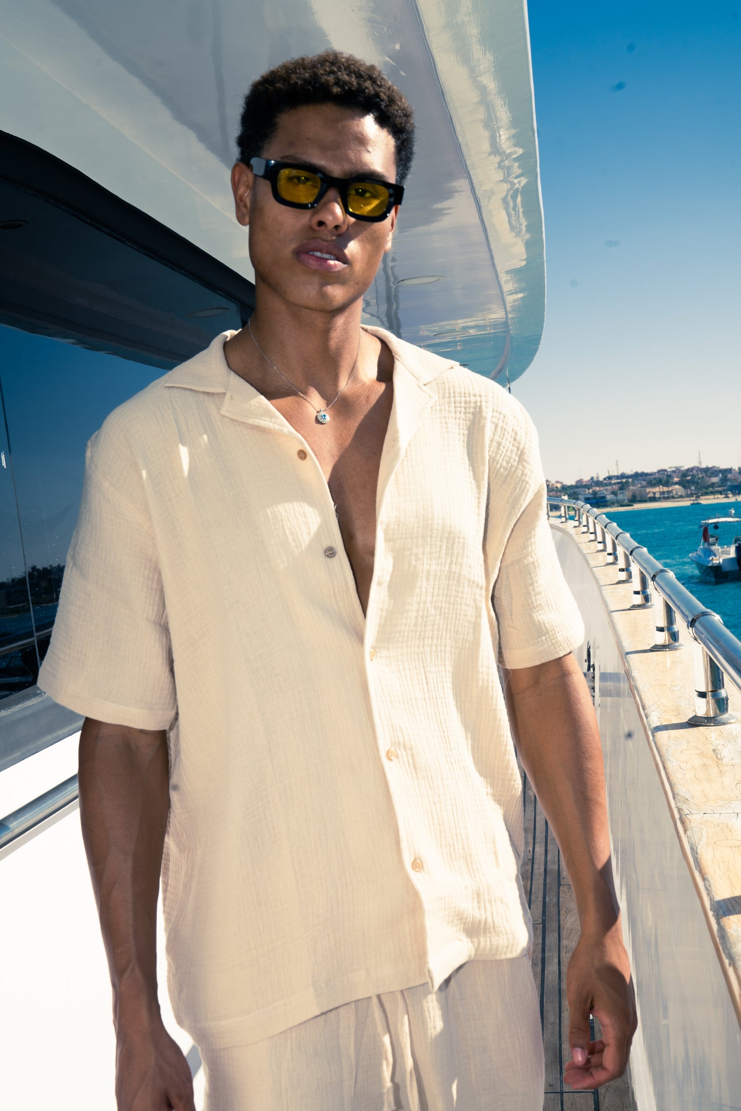 Man Linen Short Sleeves Shirt - Beige