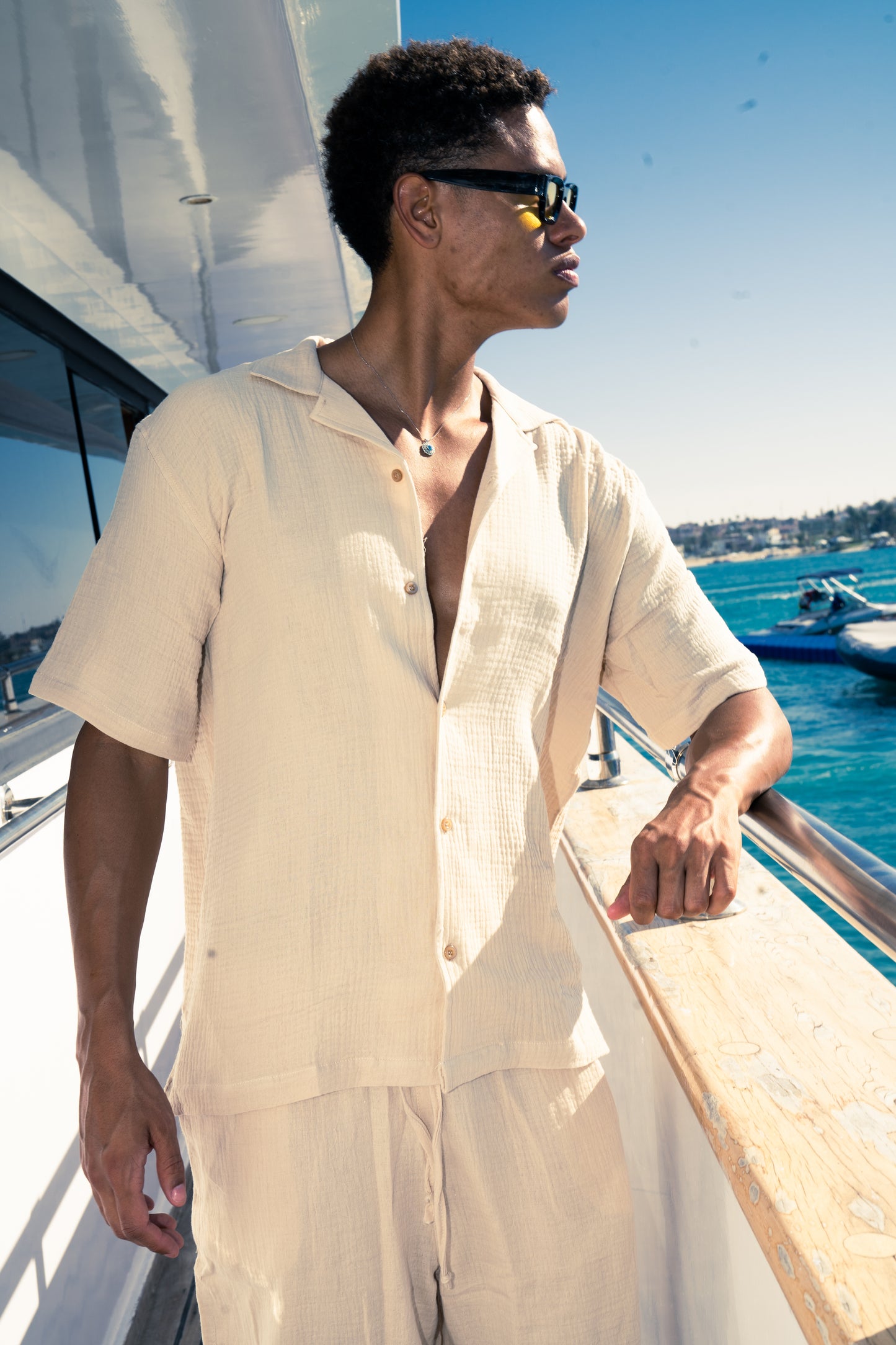 Man Linen Short Sleeves Shirt - Beige