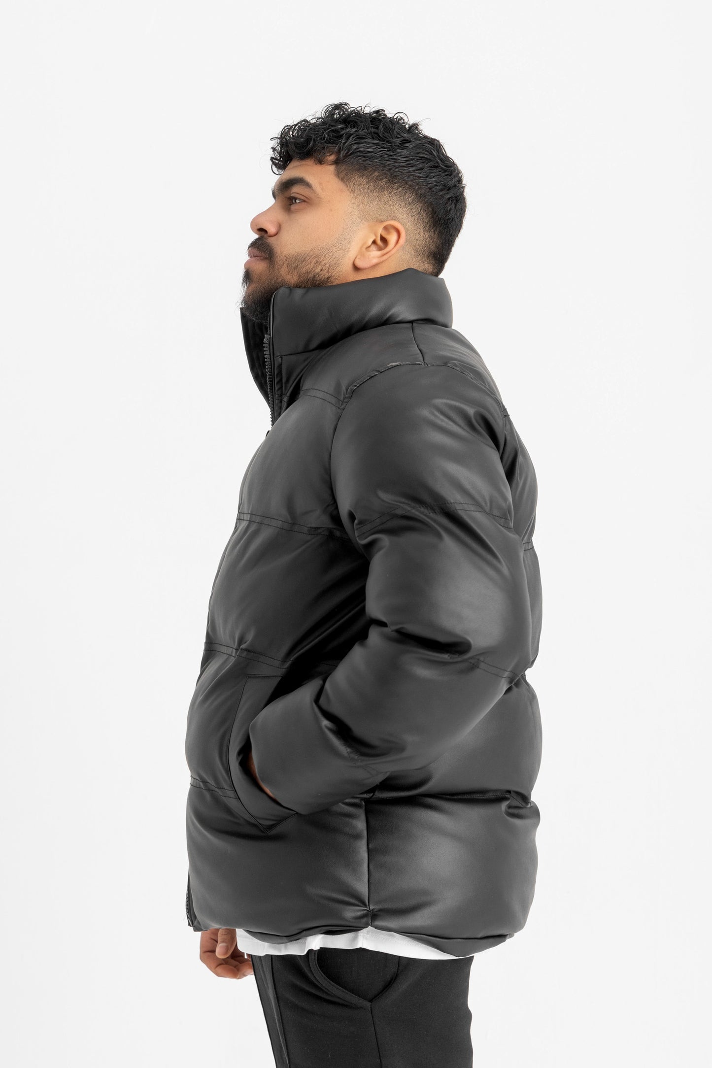 Faux Leather Puffer Jacket