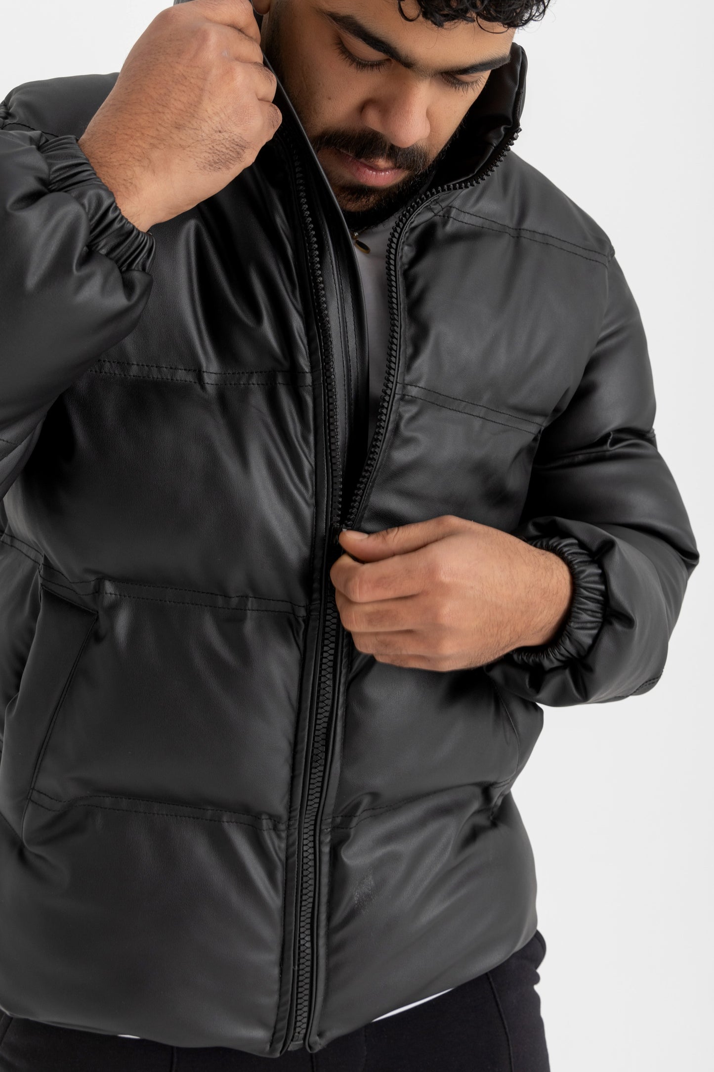Faux Leather Puffer Jacket