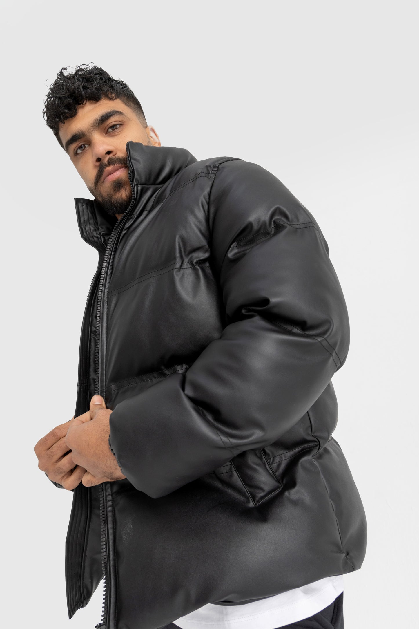 Faux Leather Puffer Jacket