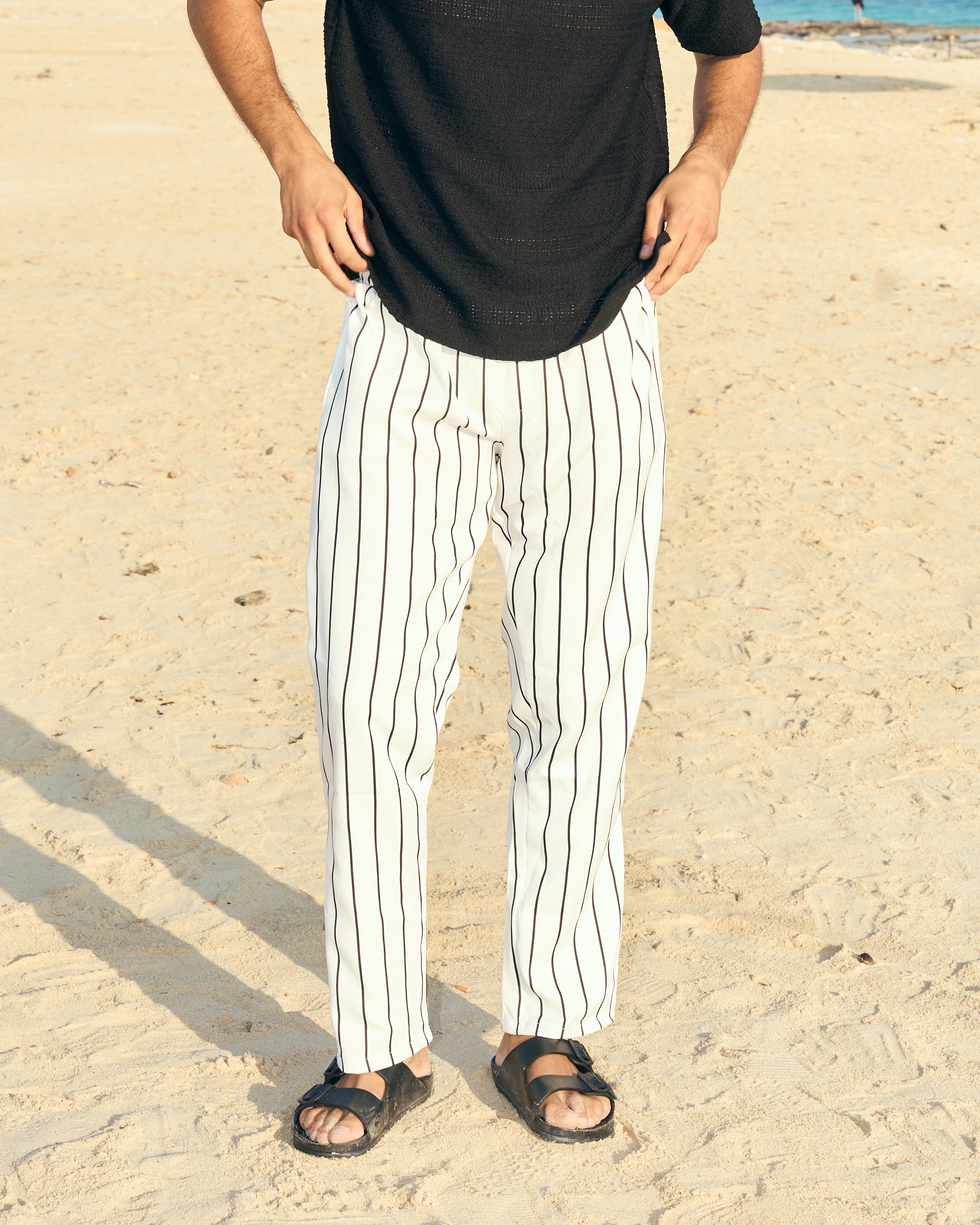 striped pants white