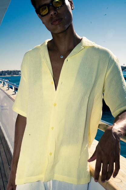 Man Linen Short Sleeves Shirt - Yellow