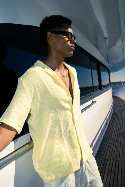 Man Linen Short Sleeves Shirt - Yellow