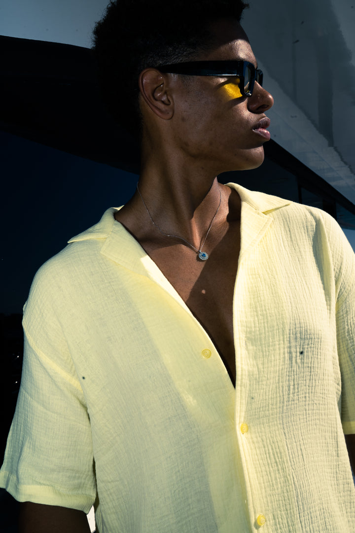 Man Linen Short Sleeves Shirt - Yellow