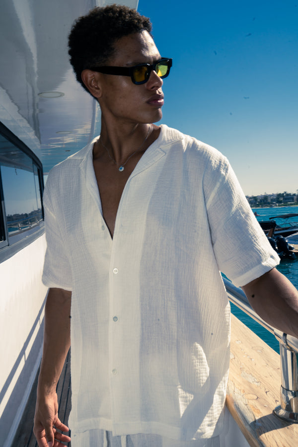 Man Linen Short Sleeves Shirt - White