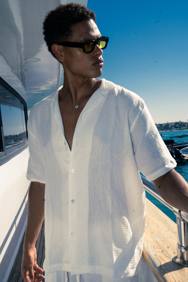 Man Linen Short Sleeves Shirt - White