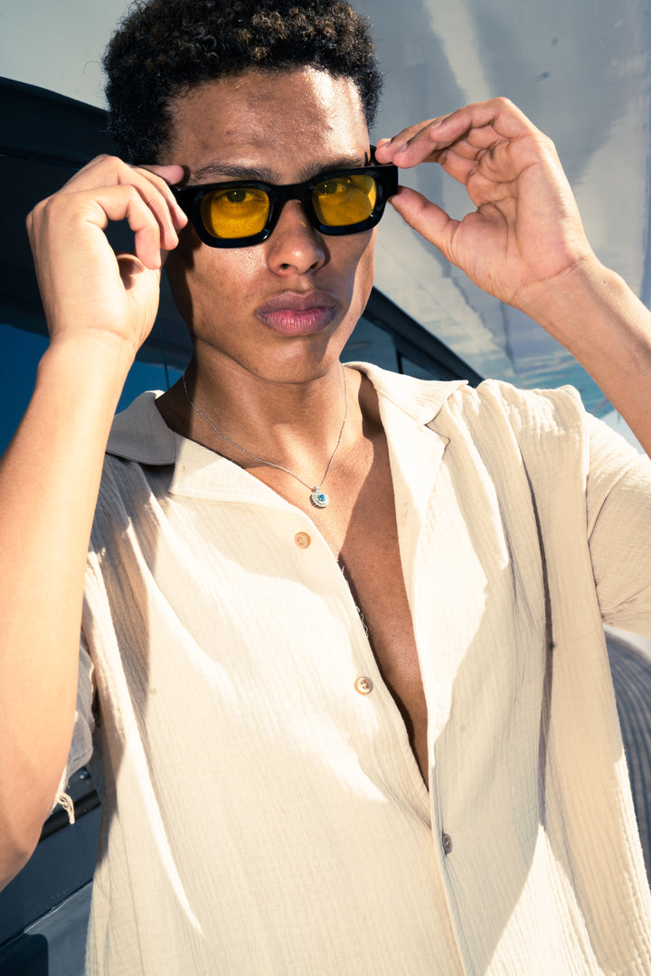 Man Linen Short Sleeves Shirt - Beige