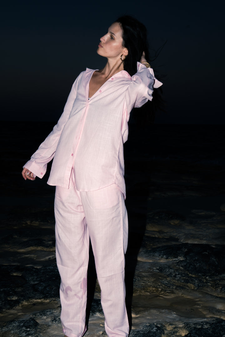 Women Linen Pants - Pink