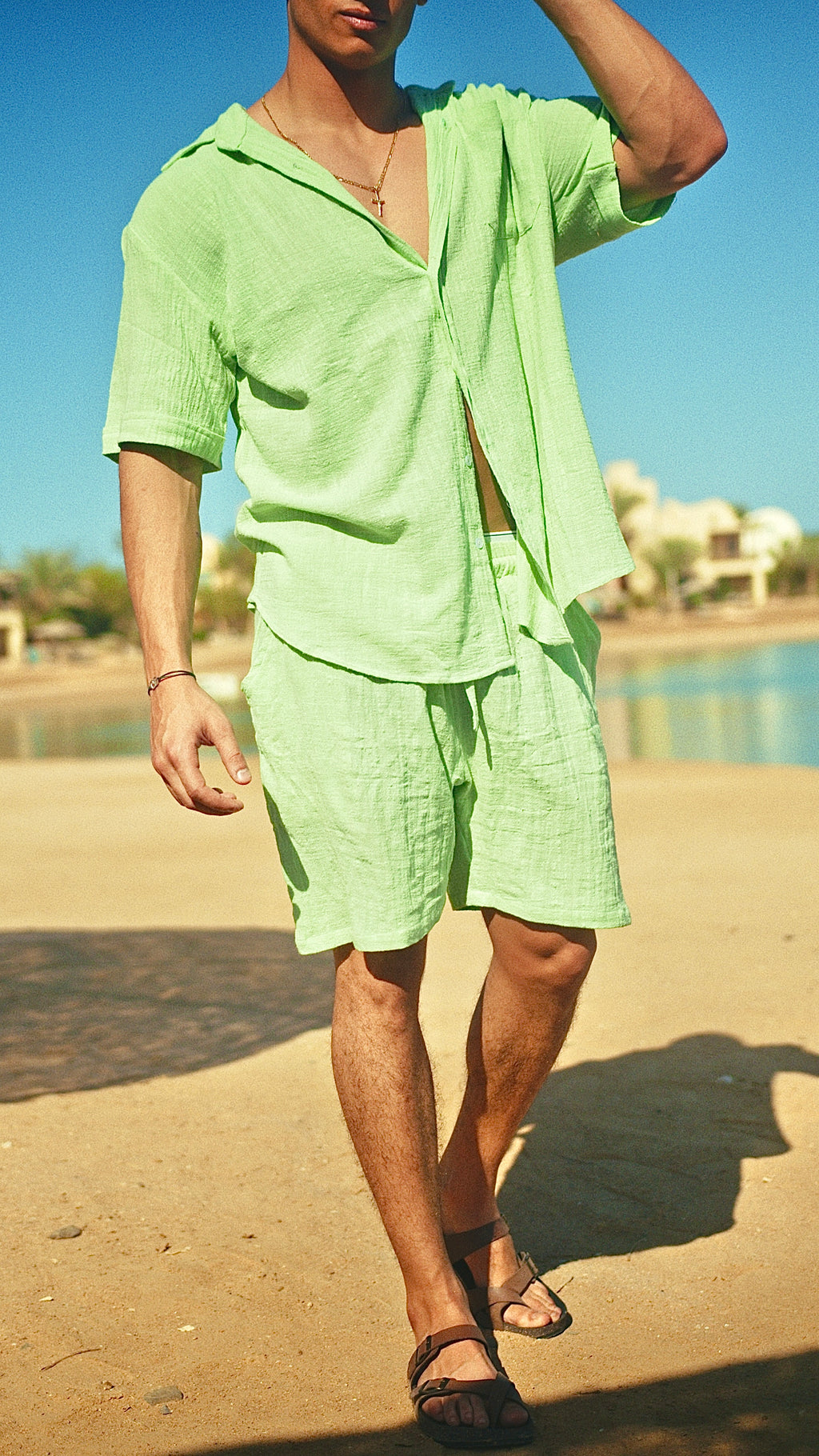 Lime LINEN Shorts Set