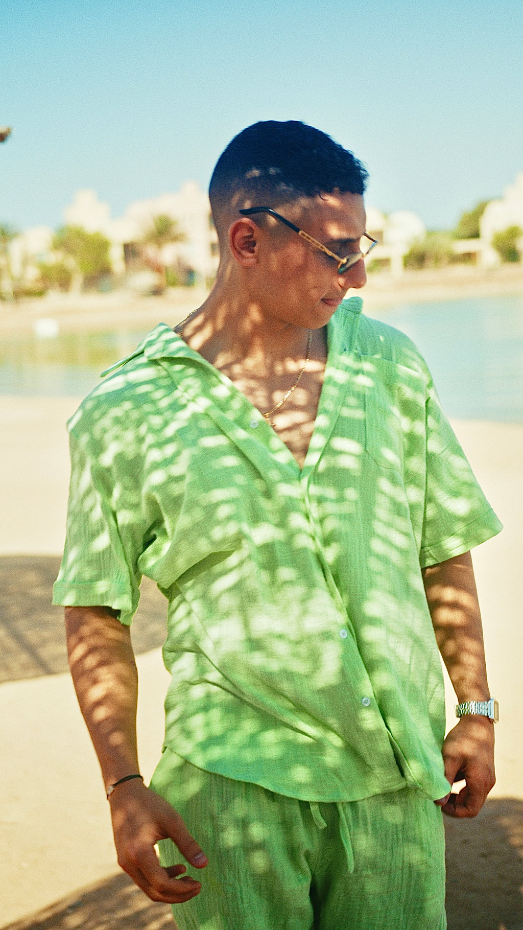 Lime LINEN Shorts Set