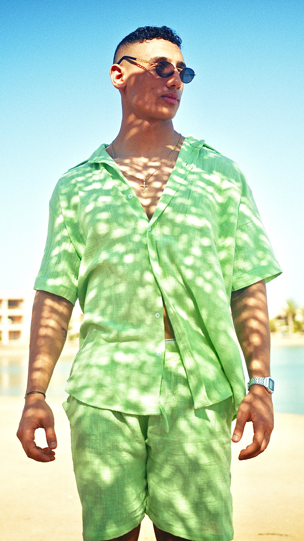 Lime LINEN Shorts Set