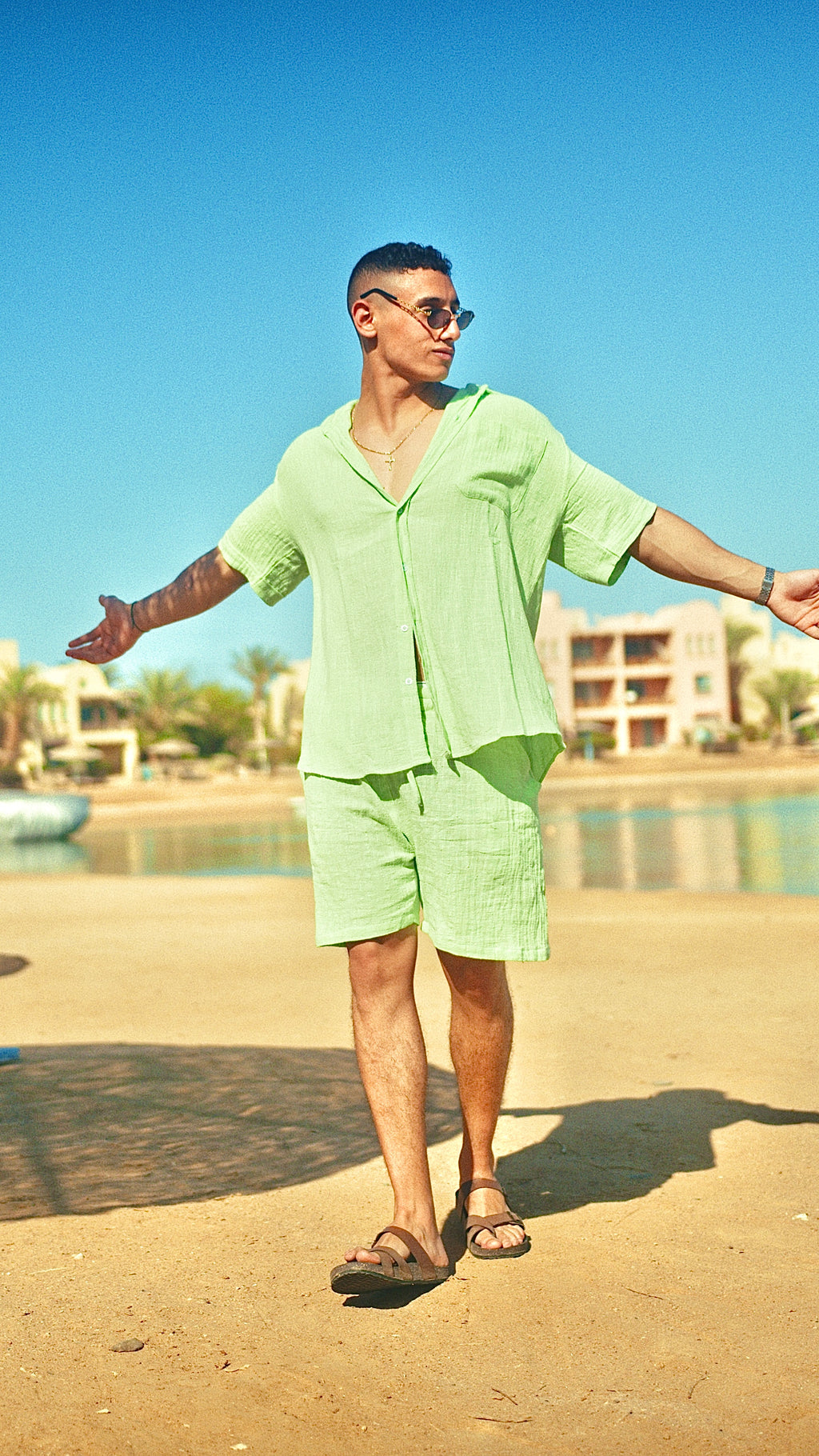 Lime LINEN Shorts Set