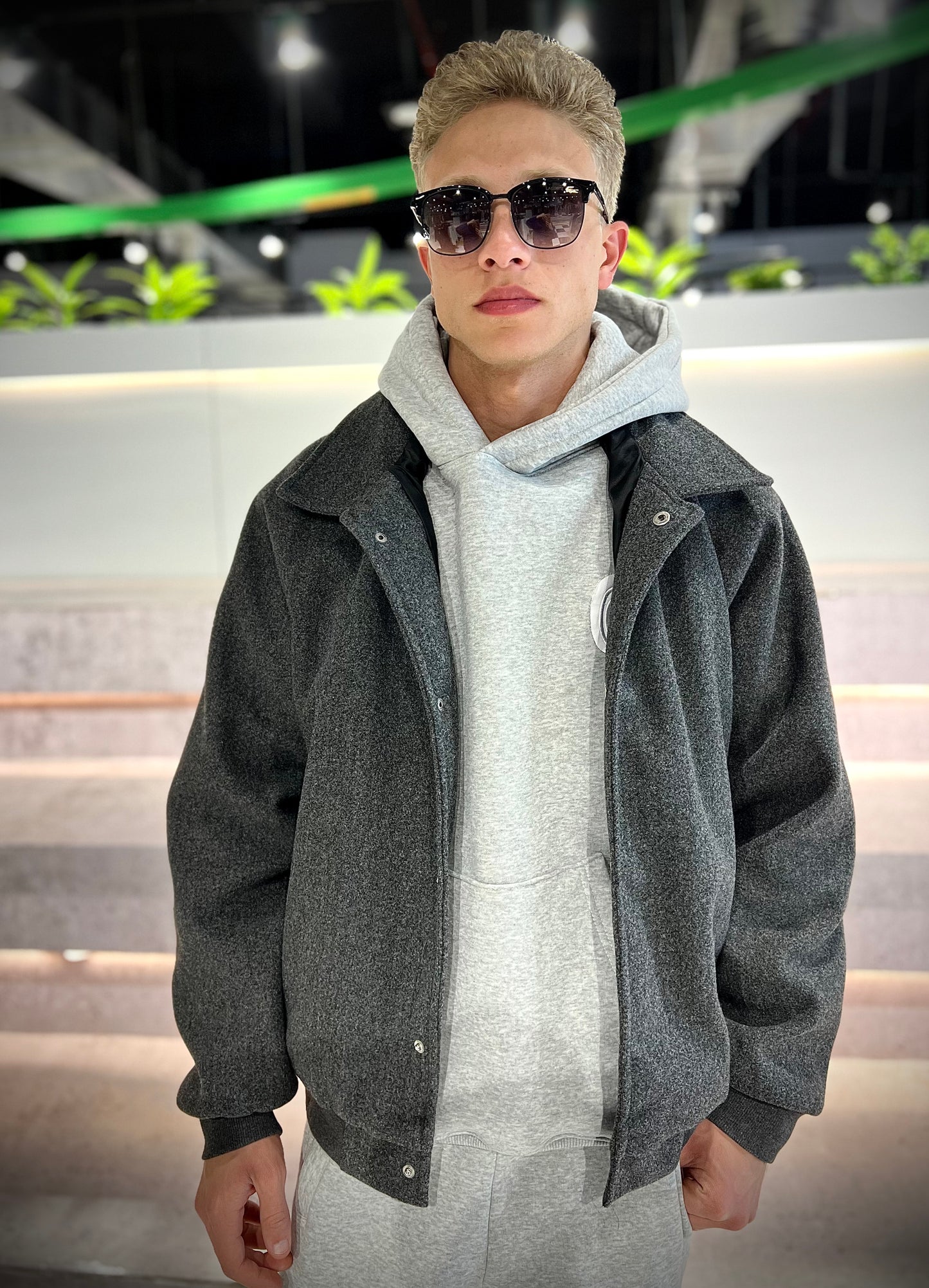 Wool Baseball Jacket - Grey