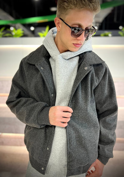 Wool Baseball Jacket - Grey
