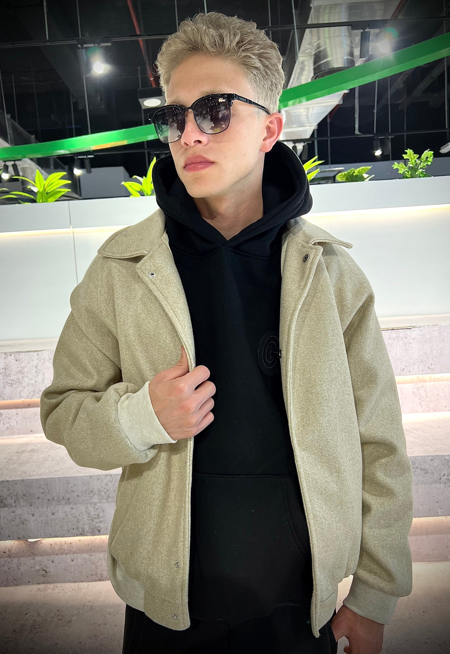 Wool Baseball Jacket - Beige