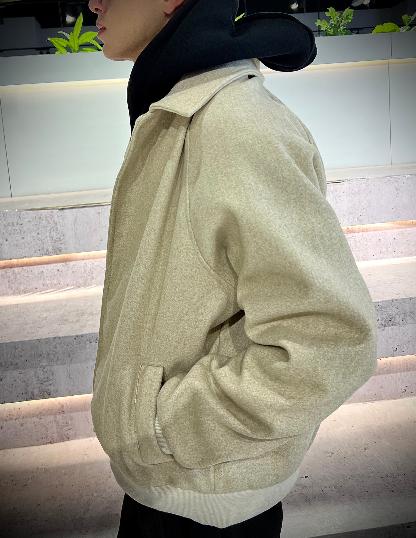 Wool Baseball Jacket - Beige