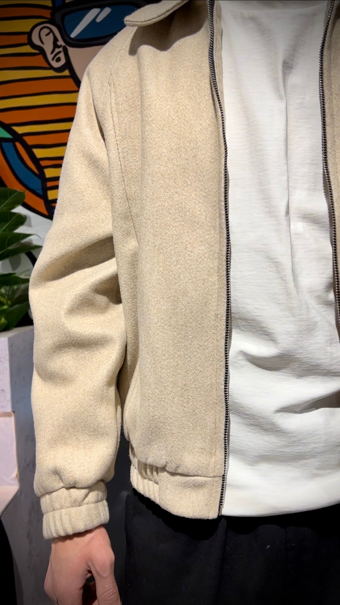 Synthetic Wool Trucker Jacket - Beige