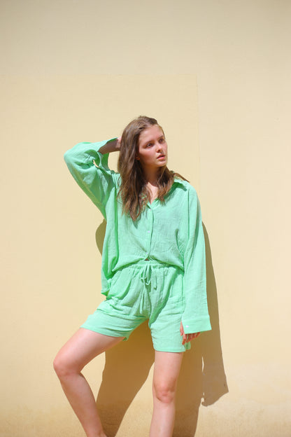 Lime LINEN Set Shorts