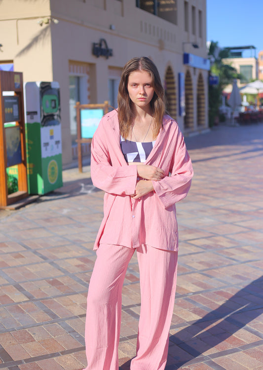 Rose Pink Linen Pants SET