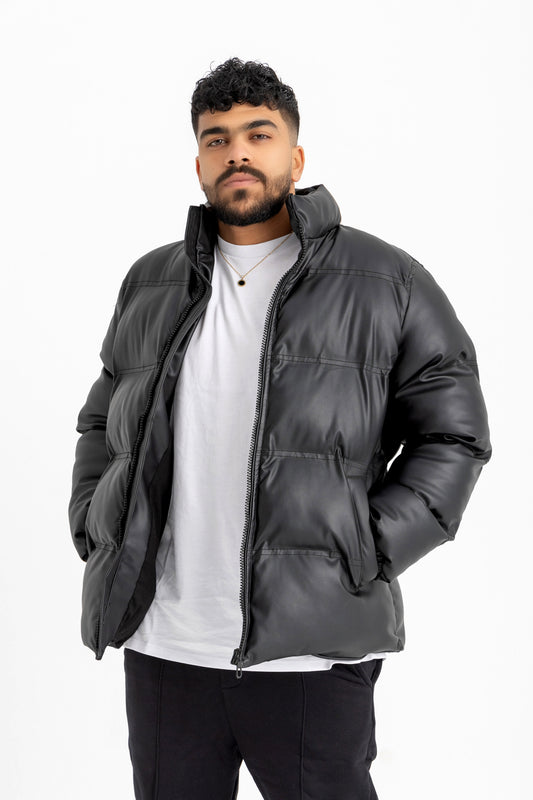 Faux Leather Puffer Jacket