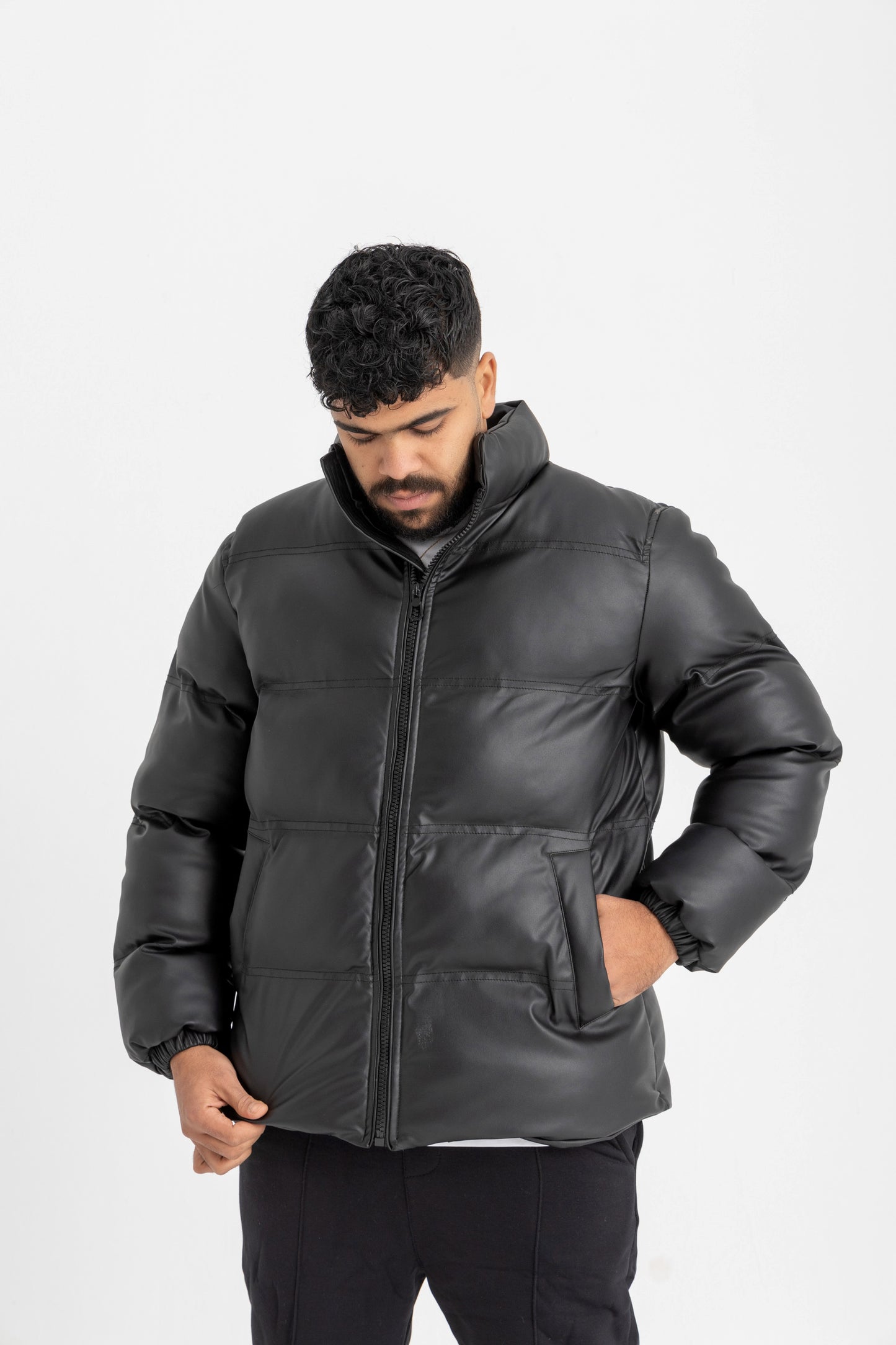 Faux Leather Puffer Jacket