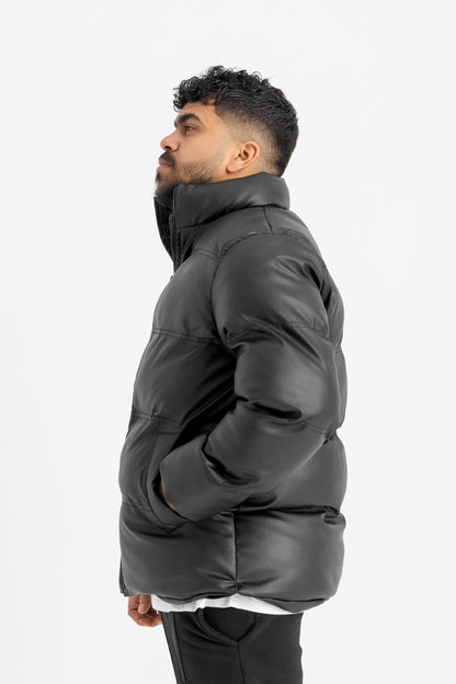 Faux Leather Puffer Jacket
