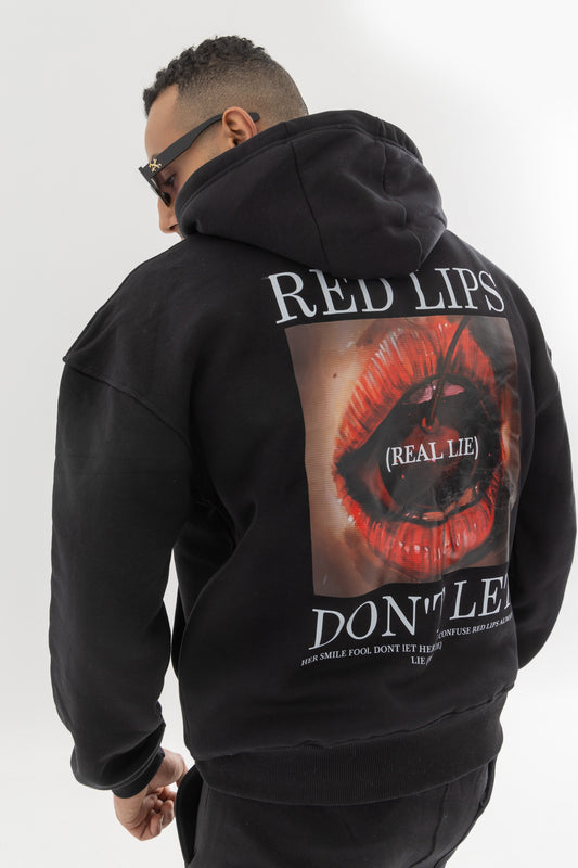 Red Lips Black Hoodie