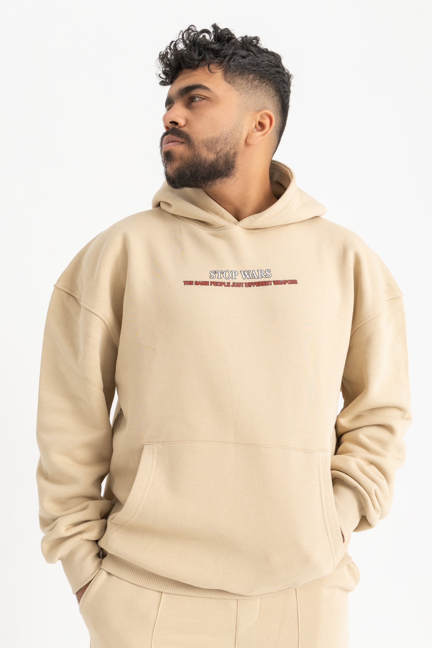 Stop Wars Beige Hoodie